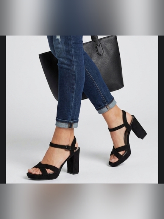 Worthington Shoes - Worthington Black Suede Strappy Block Heels Women's Size 9.5